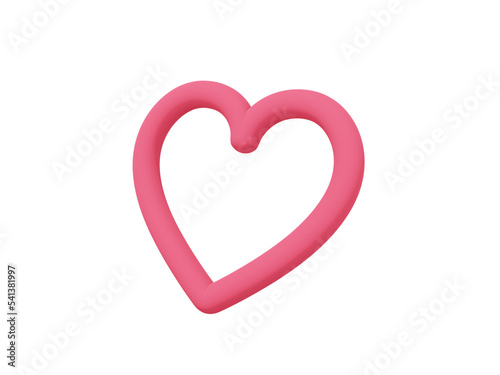 Toy heart. Red mono color. Symbol of love. On a white solid background. Bottom view. 3d rendering.