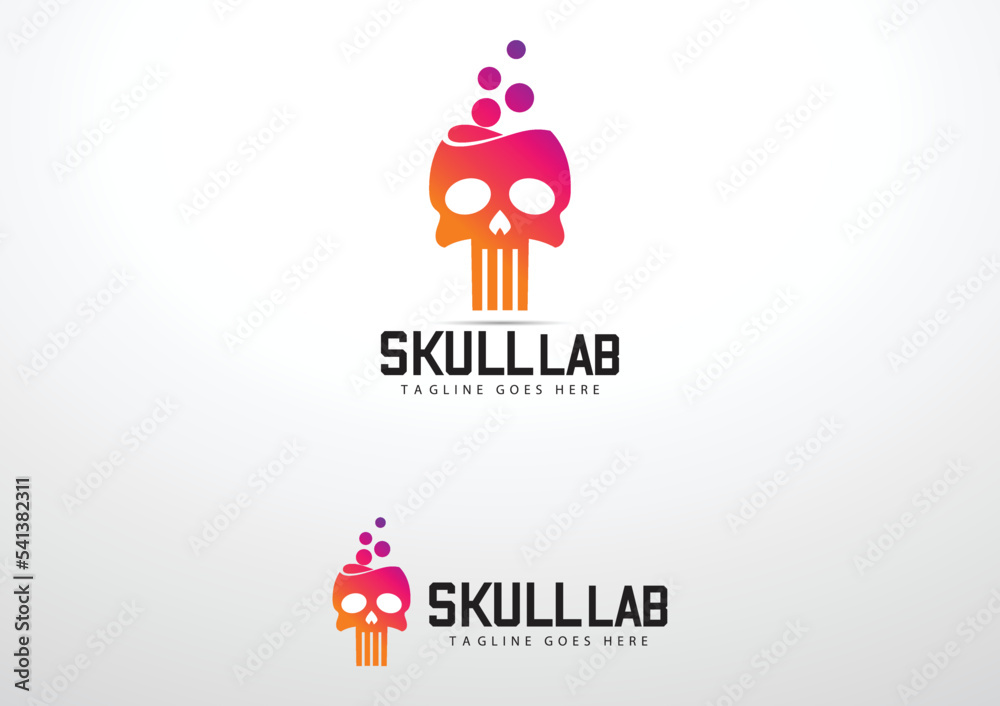 Skull Head Lab Logo Design, Vector Graphic Symbol Icon Illustration Creative Idea.