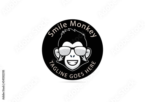 Cool Monkey Wearing Glasses Logo Vector Design Illustration. Monkey Head.