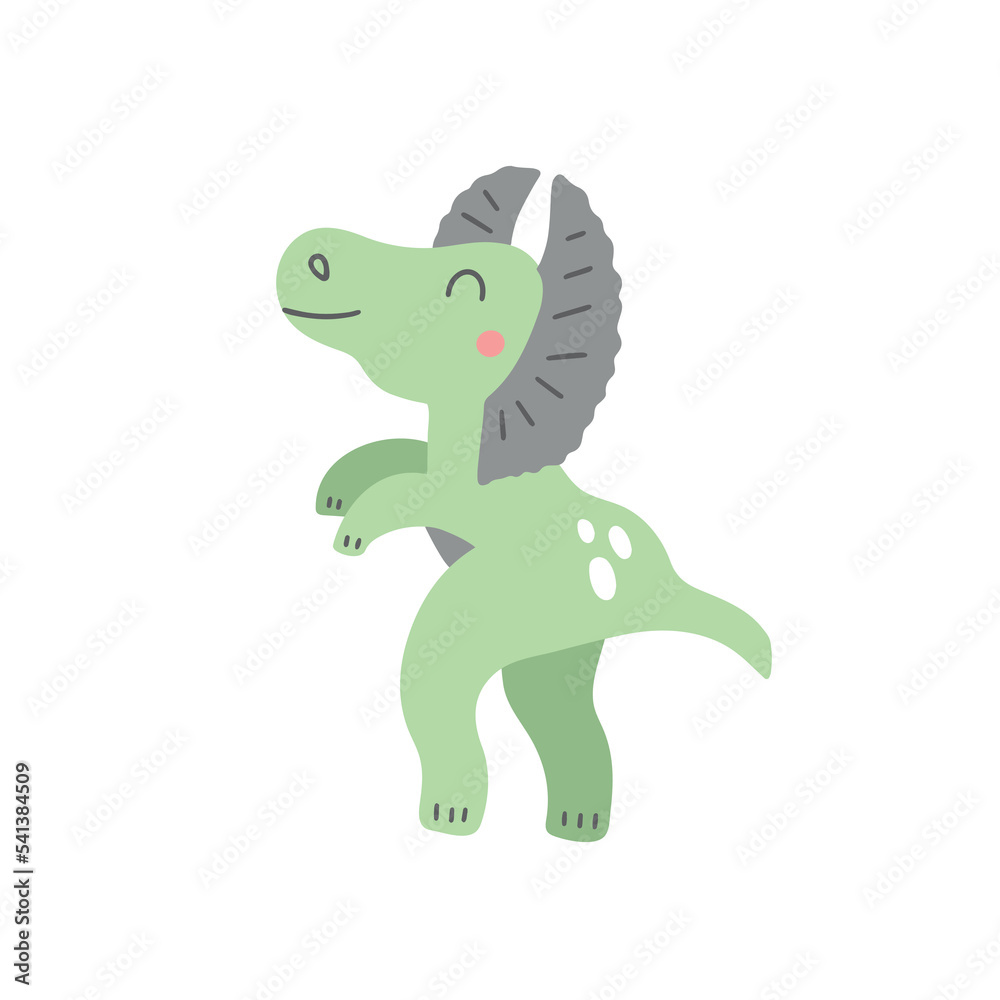 Cute dinosaur in doodle style. Vector illustration on a white background for decorating a children's room and textiles.