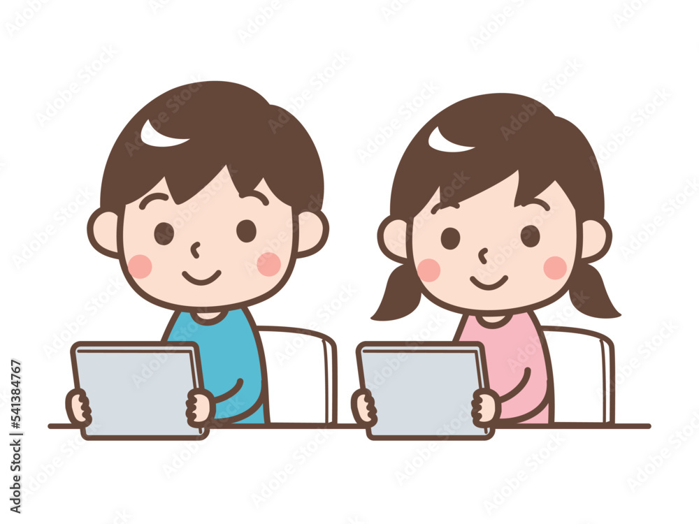 タブレットで楽しく学習する子供 タブレットで楽しく学習する子供