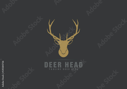 Deer Hunter Logo, Badge, Emblem, Label Design Template. Vector Illustration Of Deer Head Silhouette And Arrow. Hunter Club, Deer Hunting Symbol Icon