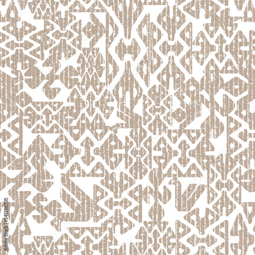 African kente cloth patchwork effect pattern. Seamless geometric quilt fabric all over background. Patched boho rug safari shirt repetitive tile swatch