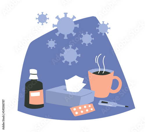 Viruses, diseases and medicines. Vector image.