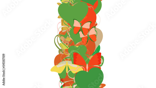 Background pattern abstract seamless design texture. Vertical stripe. Border frame, transparent background. Theme is about ornate, tropical, art, fly, silhouette, romance, Red Admiral