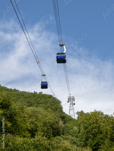 Cableway in the mountains. Transport
