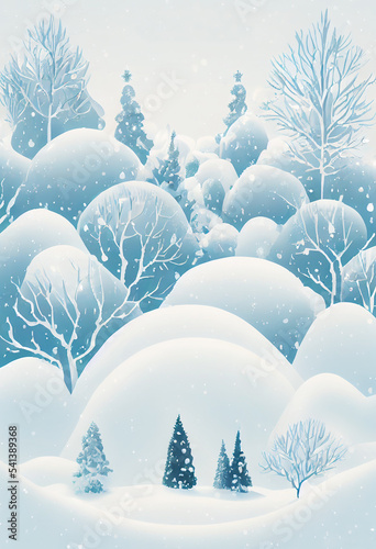 Winter Poster Card Cover Graphic design for Christmas and New Year. Beautiful Landscape wallpaper background. © roeum
