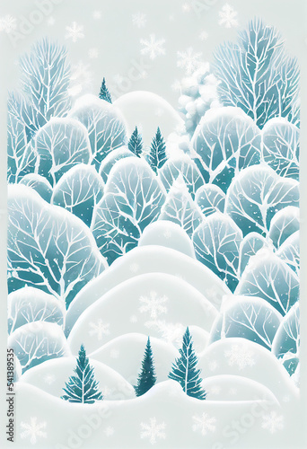 Winter Poster Card Cover Graphic design for Christmas and New Year. Beautiful Landscape wallpaper background. © roeum