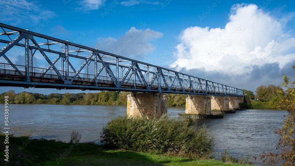 steel bridge over river Loire in France steel bridge over river Loire in France