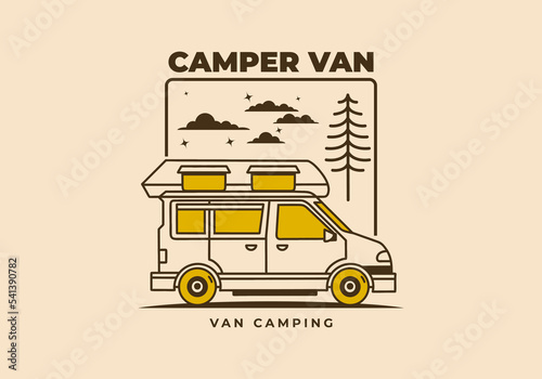 Vintage art illustration of a camper van car