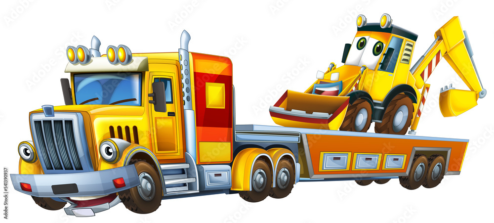 cartoon tow truck driving car excavator illustration cartoon tow truck driving car excavator illustration