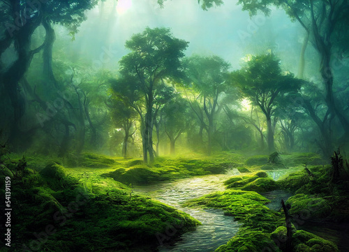 Forest scenery with beautiful trees and plants  natural green environment waith amazing nature