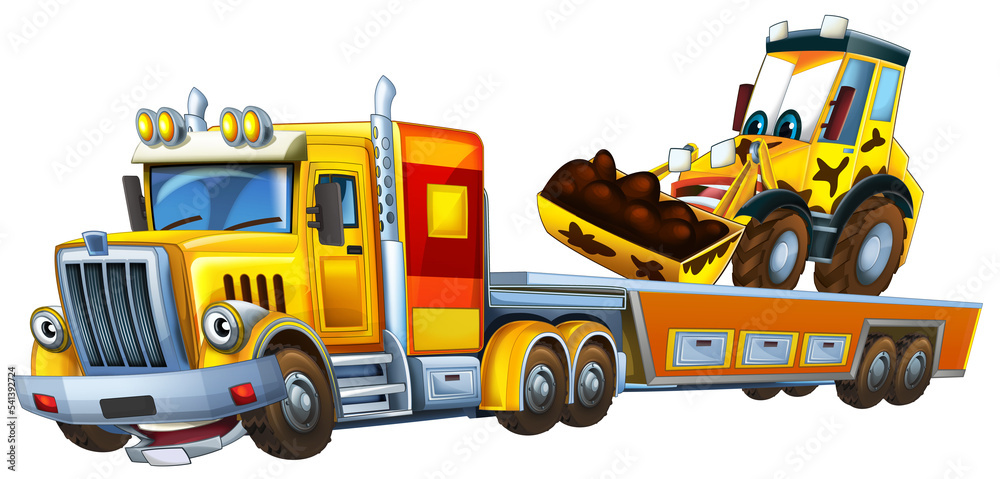 cartoon tow truck driving car excavator illustration cartoon tow truck driving car excavator illustration