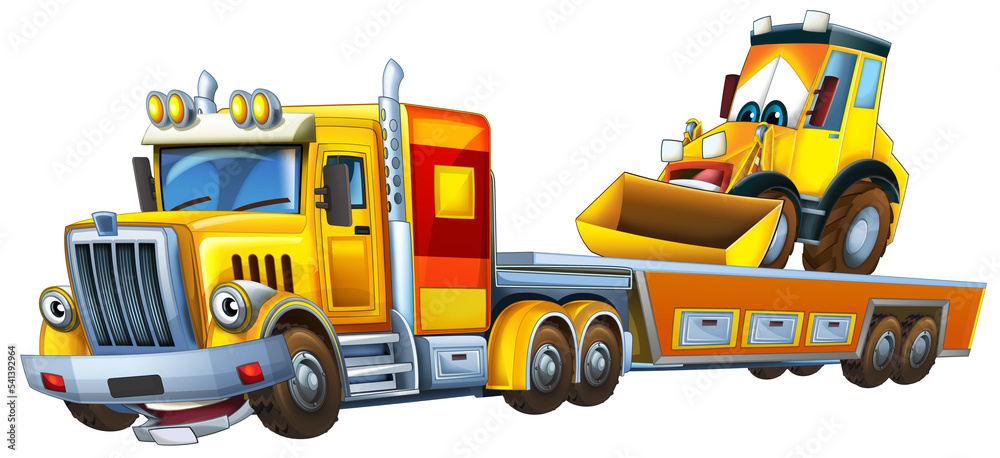 cartoon tow truck driving car excavator illustration cartoon tow truck driving car excavator illustration
