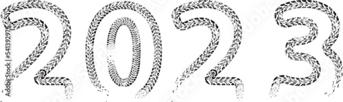 Tire Tracks . New year 2023. Car tread silhouette.