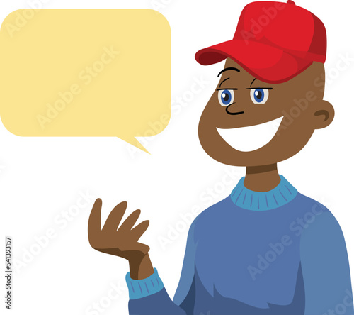 Cartoon boy with cap and speech bubble