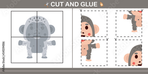 cute cartoon .education paper game for kindergarten and preschool.cut and glue game for kids