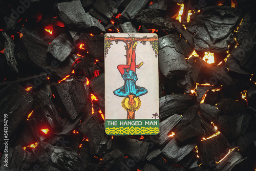 The hanged man Tarot card. Moscow, Russia MAY 15, 2022