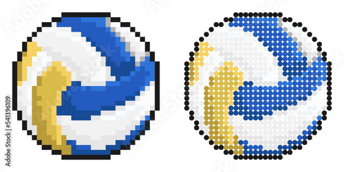 Pixel icon. Volleyball ball for indoor, outdoor and beach volleyball. Sport equipment. Simple retro game vector isolated on white background