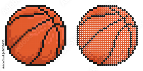 Pixel icon. Sports ball for basketball. Sport equipment. Simple retro game vector isolated on white background