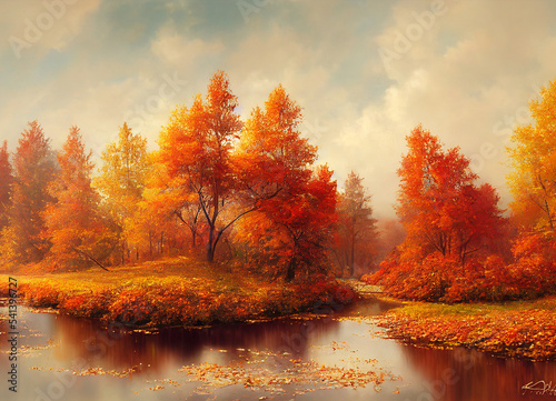 autumn forest scenery with beautiful trees and plants, natural season environment with amazing nature