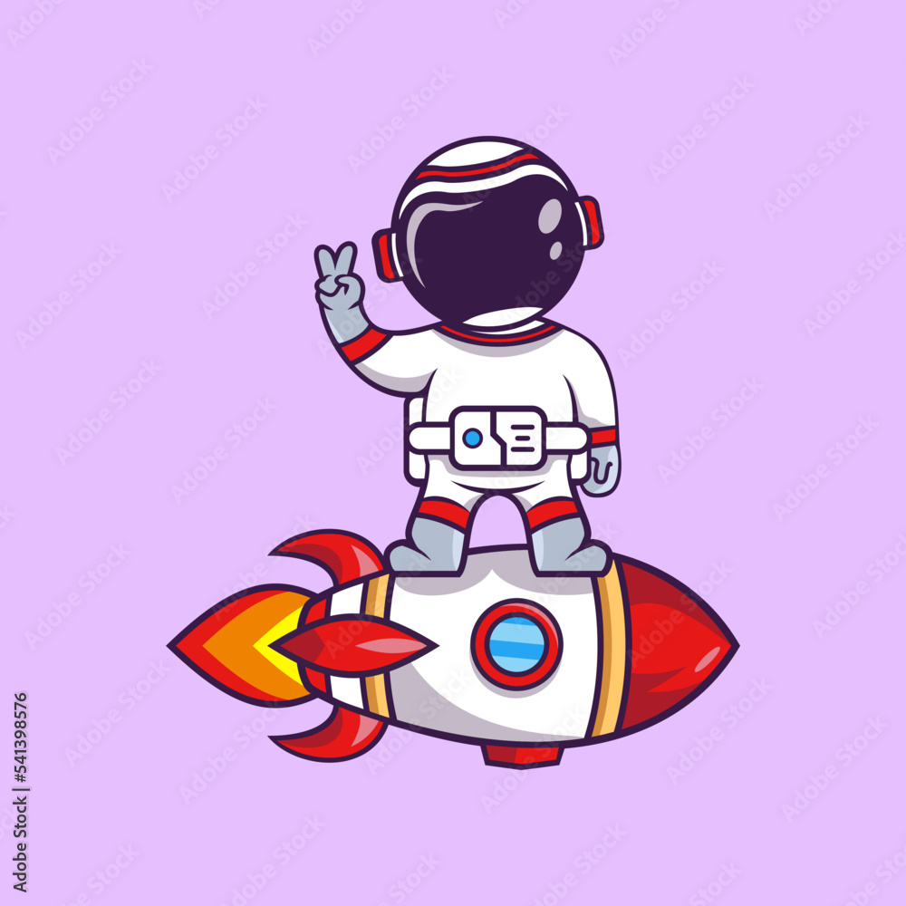 Cute Cartoon Astronaut on the moon with rocket vector illustration Cute Cartoon Astronaut on the moon with rocket vector illustration