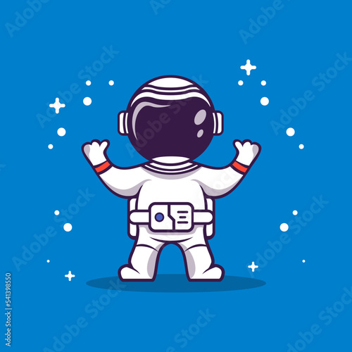 Cute Cartoon Astronaut on the moon with rocket vector illustration