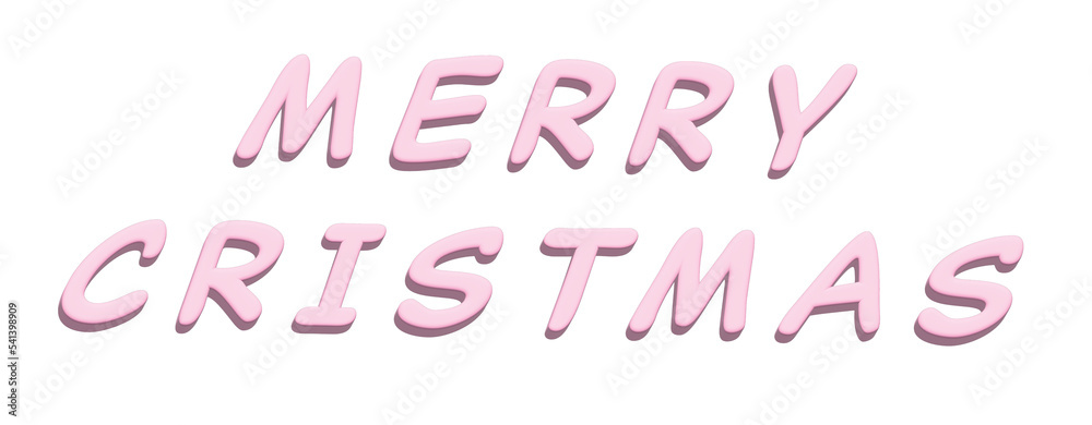 Pink letter of Merry Christmas in 3D rendering cute cartoon style