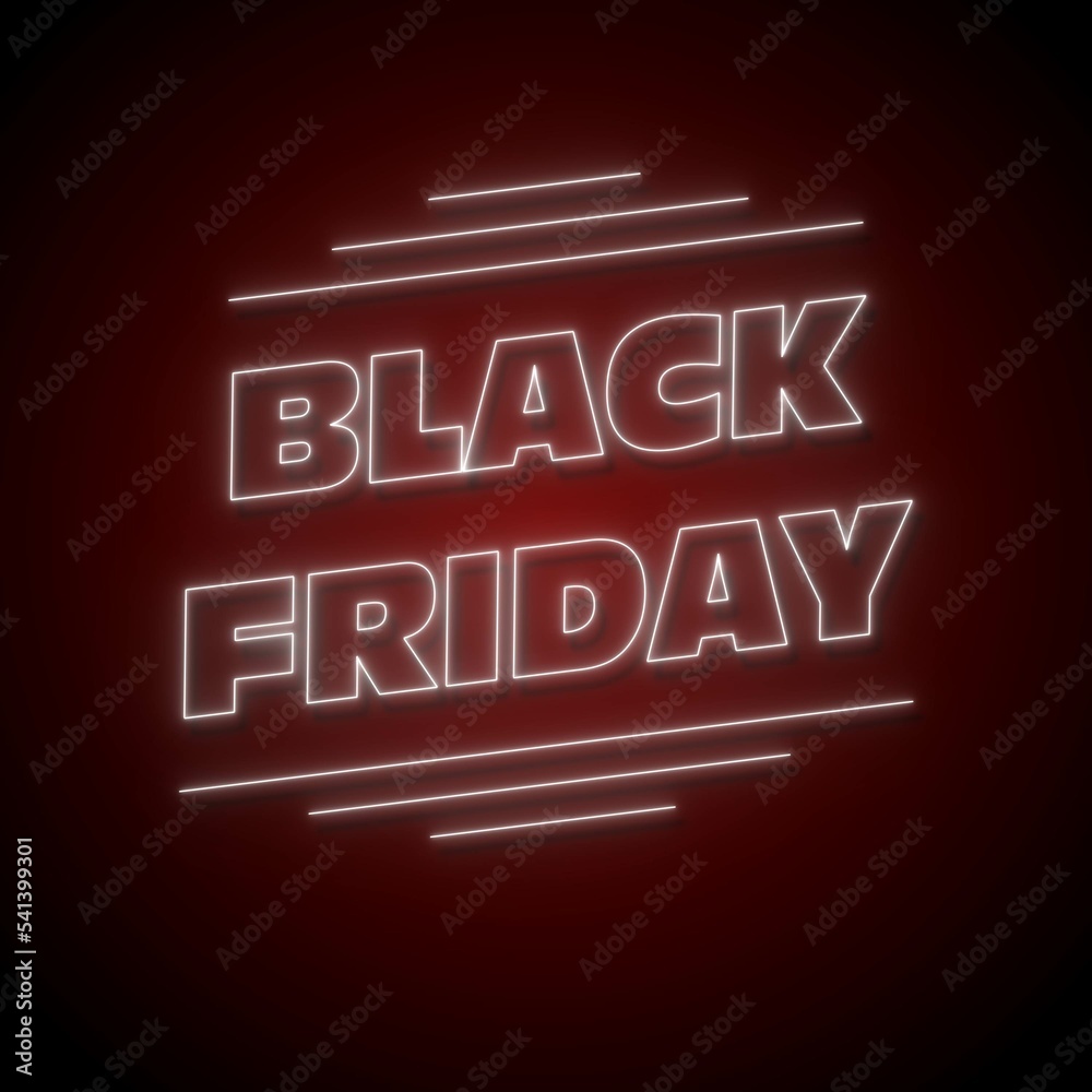 Obraz premium Black Friday - neon lettering in the middle of lines - 3D Illustration