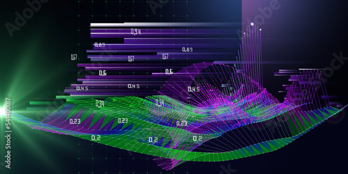 Abstract  background contain poly grid with data and spot. Technology 3d wavy polygonaly concept.  Presentation analysis of graph data. Big data. Banner for business, science and technology data analy photo