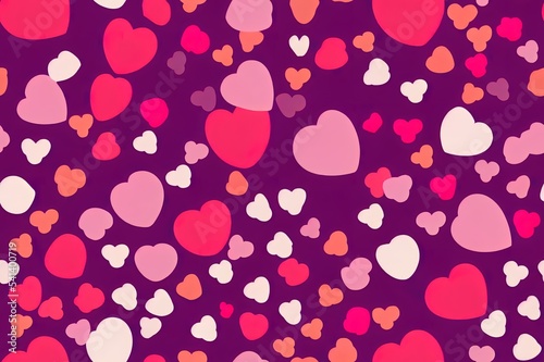 Happy Valentine's Day over repeating XOXO background in red and bright pink over purple background. Seamless and repeating.