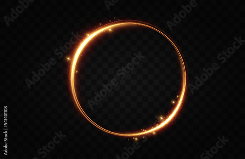 Golden circle with fire effects.Light effect.Vector.