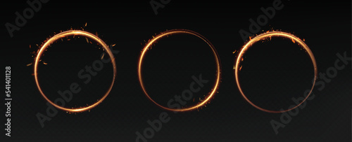 Golden circle with fire effects.Light effect.Vector.