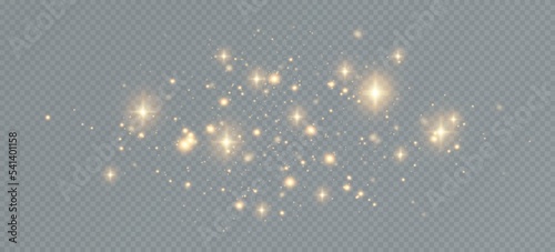 Golden sequins glow with many lights. Glittering dust. Luxurious background of golden particles.