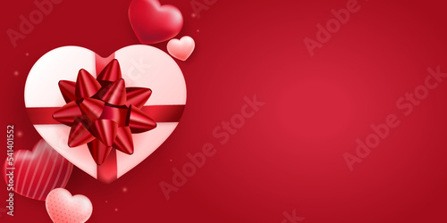 Valentine's day sale banner. Discount promotion for shopping. Background with heart elements and gift boxes.