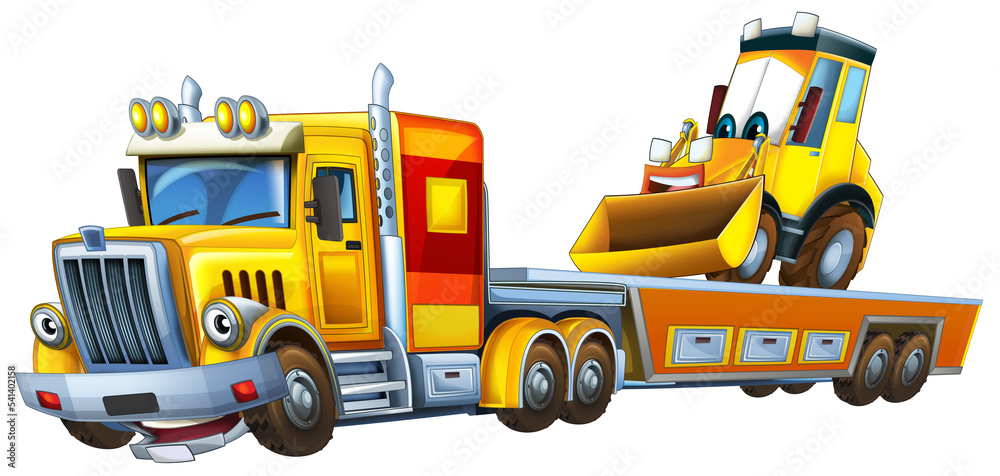 cartoon scene with tow truck driving with load other car isolated illustration for children cartoon scene with tow truck driving with load other car isolated illustration for children