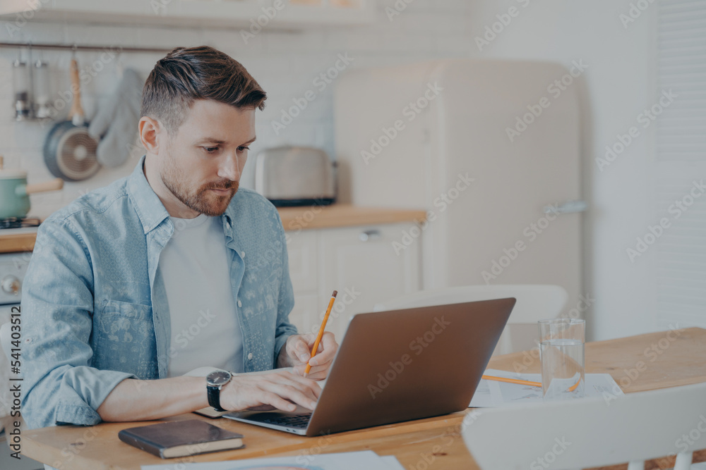 Handsome young man using laptop computer at home Handsome young man using laptop computer at home
