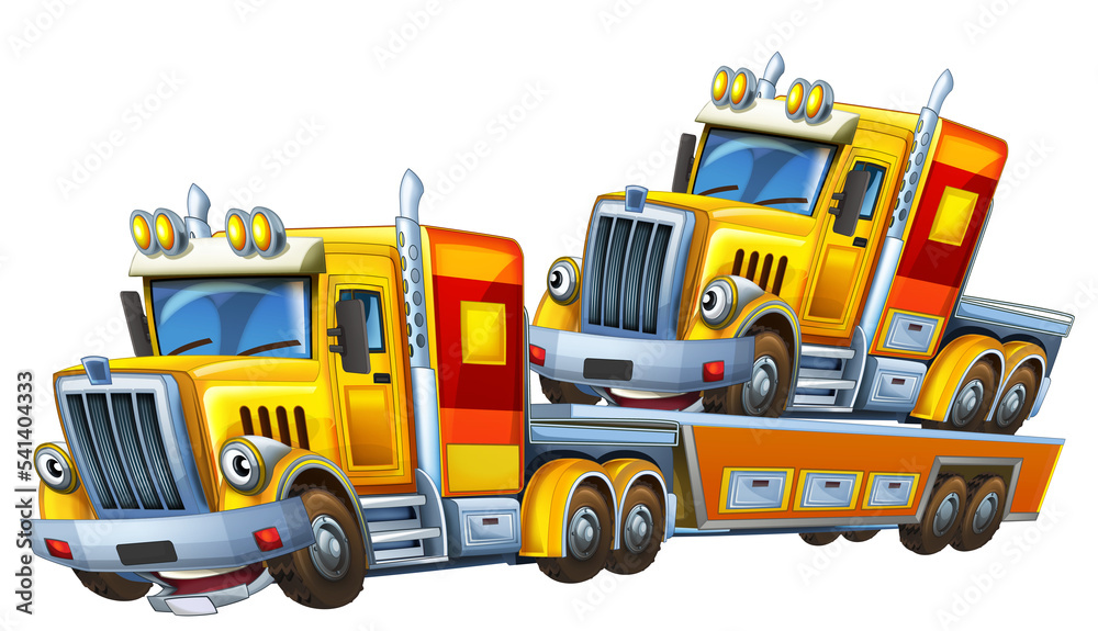 cartoon scene with tow truck driving with load other car isolated illustration for children