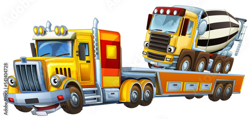 cartoon scene with tow truck driving with load other car isolated illustration for children