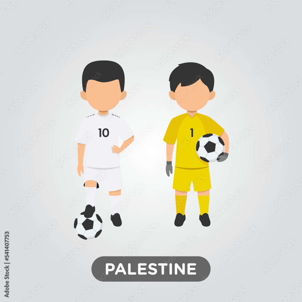 Vector Design illustration of collection football player of Palestine with children illustration (goal keeper and player). Vector Design illustration of collection football player of Palestine with children illustration (goal keeper and player).