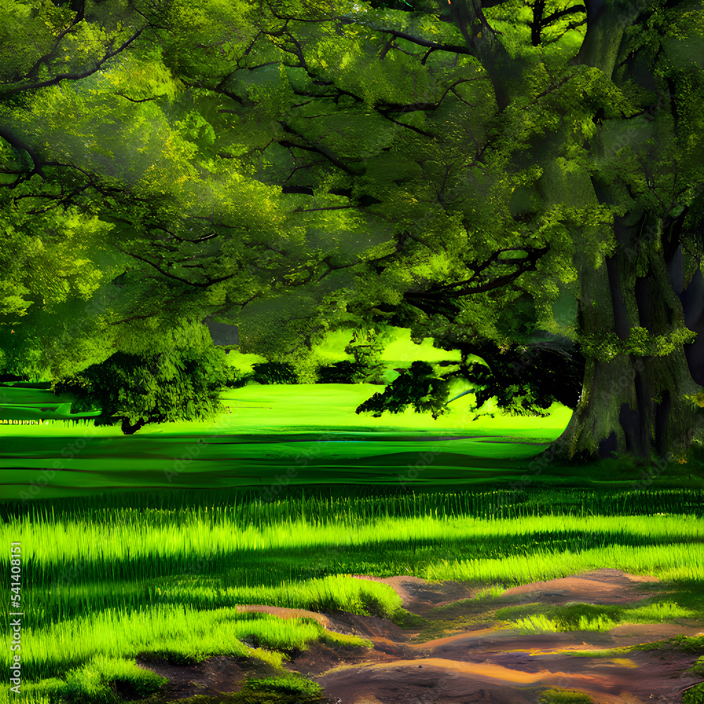 Fototapeta premium きれいな緑の風景イラストです。