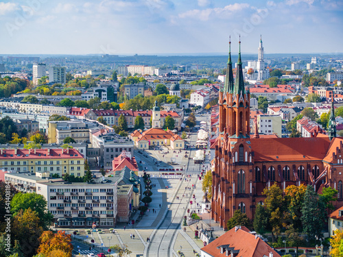Картината върху платно Old market, Basilica and sign #Bialystok in Bialystok city aerial view, Poland