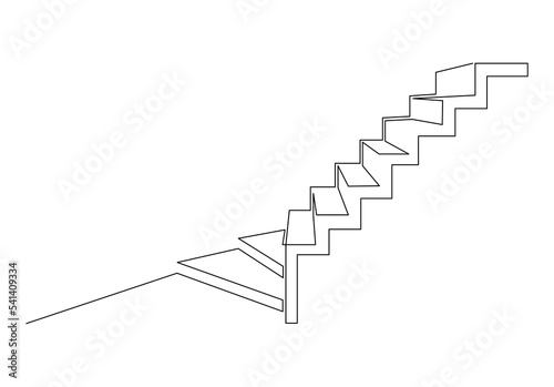 Strange staircase steps up and down. Frontal perspective. Continuous line drawing illustration.