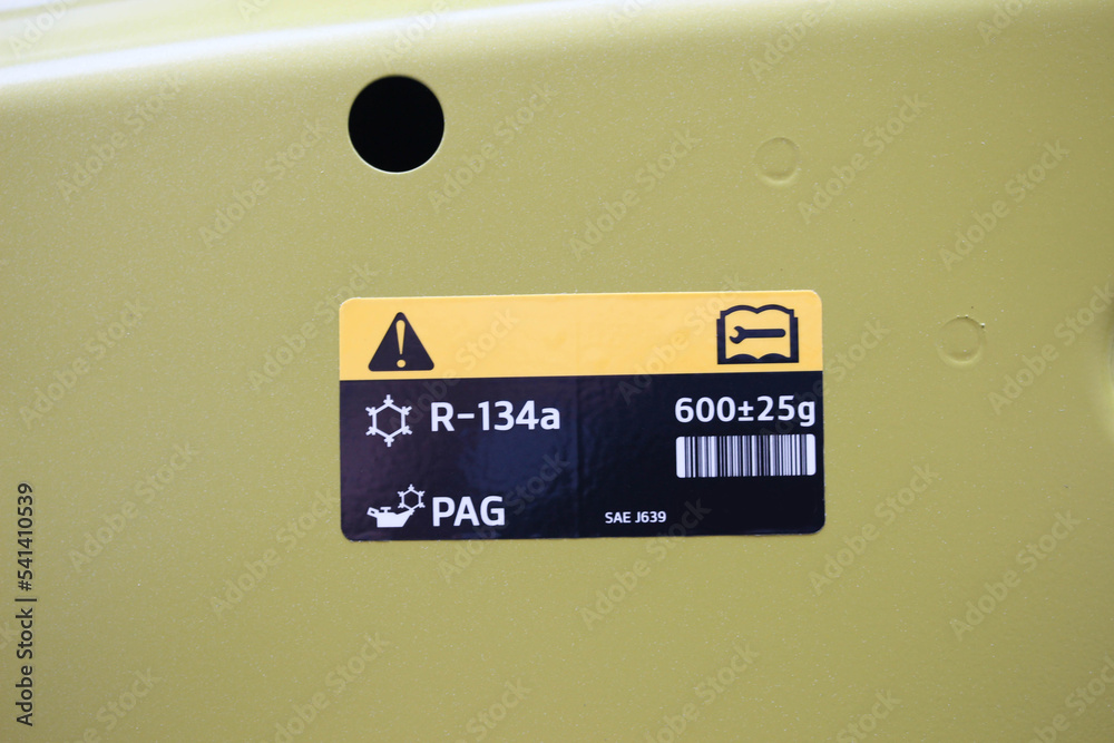 Air conditioning label on a new vehicle Air conditioning label on a new vehicle