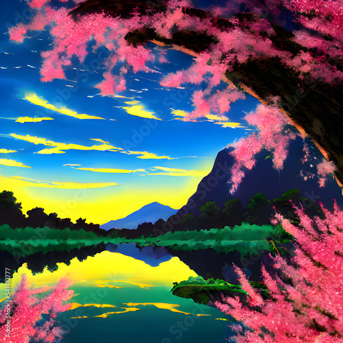 きれいな森や湖の風景イラストです。 © Tokyo Design Club