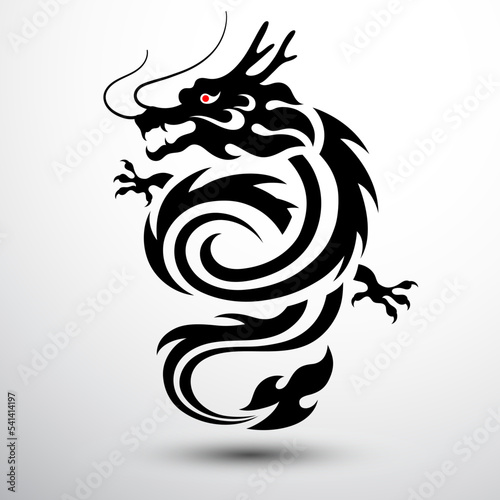 Chinese dragon silhouette flat color logo design infinity shape, vector illustration
