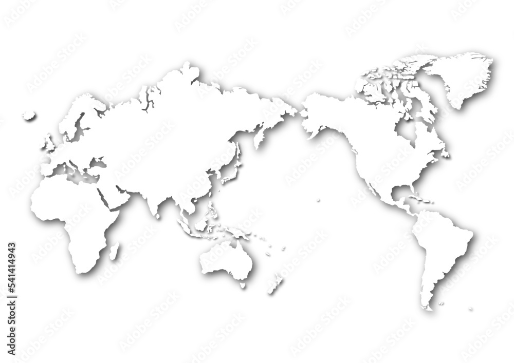 世界地図の（日本中心）イラスト: 黒色グラデーションの影