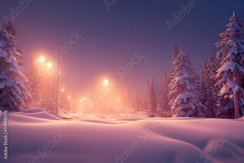 digital drawing of snowy winter landscape Art. Background, illustration. Realistic © Dried clouds