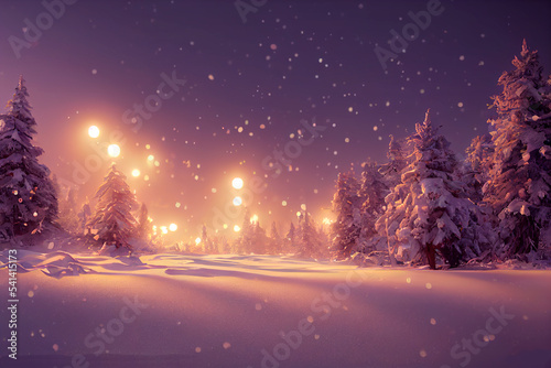 digital drawing of snowy winter landscape Art. Background, illustration. Realistic