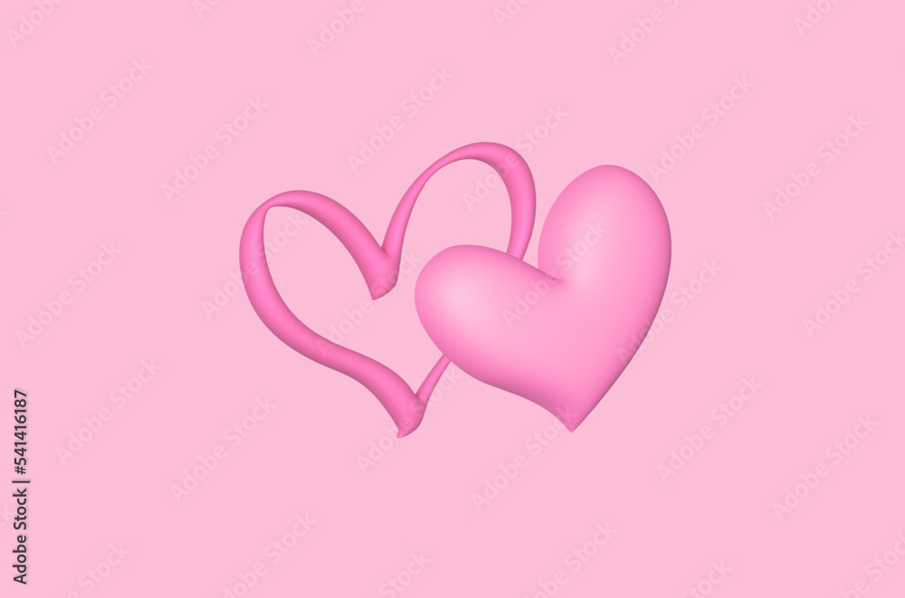 3D rendering pink hearts love shape, happy valentine concept 